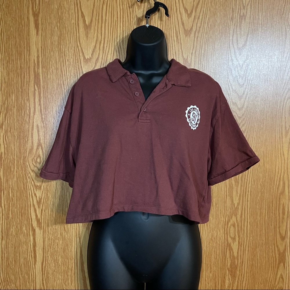 Forever 21 Los Angeles Graphic Cropped Polo, Size L